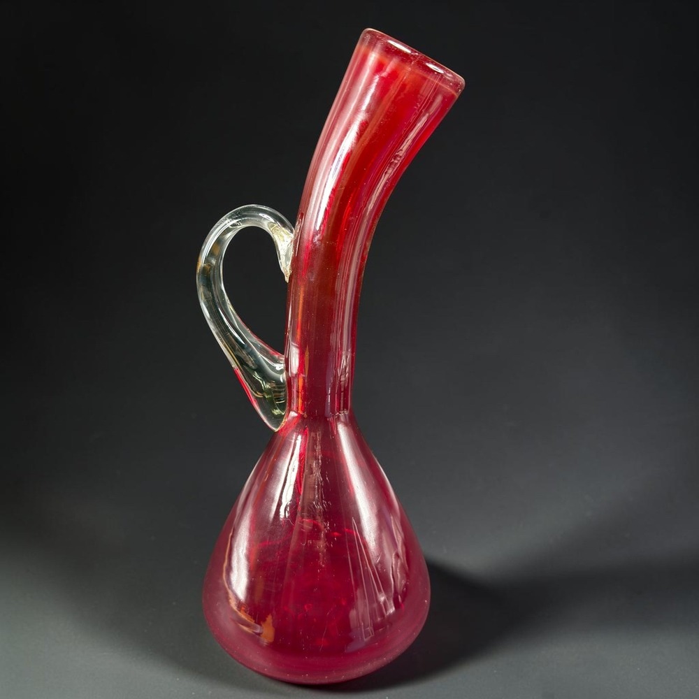 Blenko Art Glass Ruby Red Decanter Jug Cruet No Stopper Mid Century‎ Modern 11"